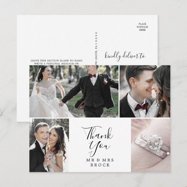 Minimalist 4 Photo Template Thank You Postcard (Front/Back)