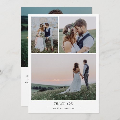 Minimalist 4 Photo Wedding 5x7 Thank You Card