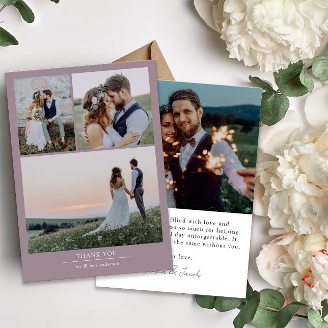 Minimalist 4 Photo Wedding Thank You Card (Send thanks to friends and family with this easy to edit photo template wedding thank you card)
