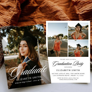 Minimalist 4 Photos Graduation Announcements