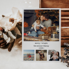 Minimalist 4 photos typewriter Christmas postcard