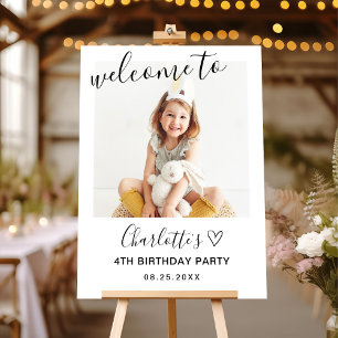 Minimalist 4th Birthday Photo Welcome Sign