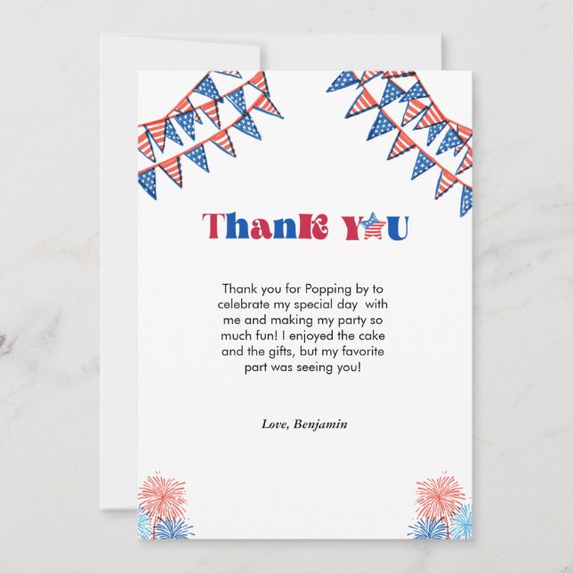 Minimalist 4th of july  birthday thank you card (Front)