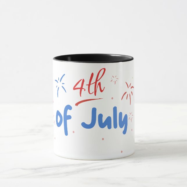 Minimalist "4th of July" with Firecracker Bursts Mug (Center)