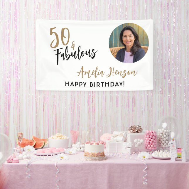 Minimalist 50 and Fabulous Photo 50th Birthday Banner (Party)