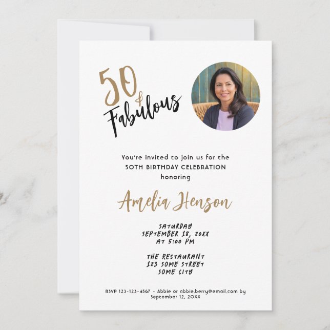 Minimalist 50 and Fabulous Photo 50th Birthday Invitation (Front)