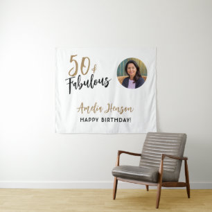 Minimalist 50 and Fabulous Photo 50th Birthday Tapestry