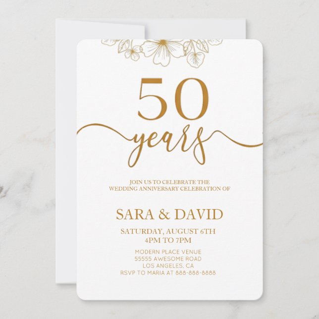 Minimalist 50th anniversary wedding anniversary invitation (Front)