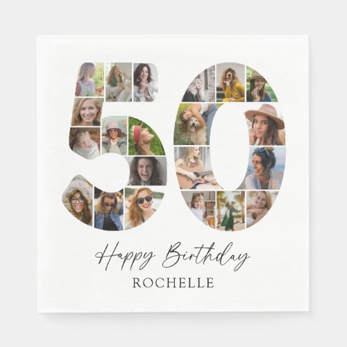 Minimalist 50th Birthday Photo Napkins