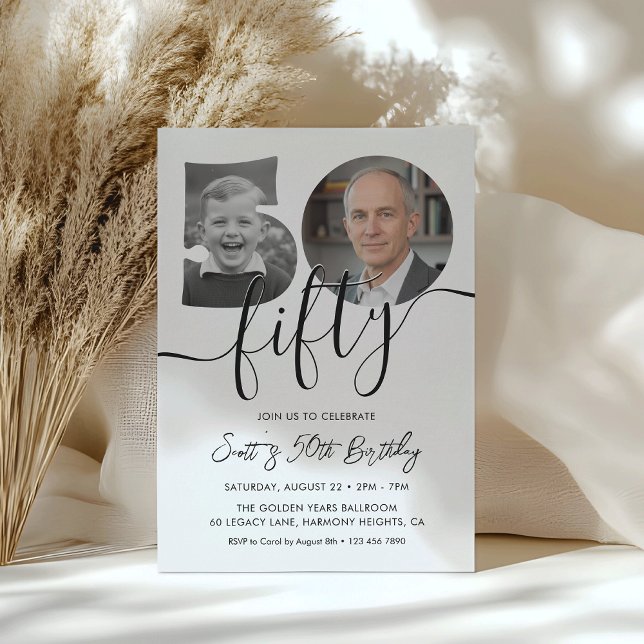 Minimalist 50th Birthday Simple Black and White Invitation (Creator Uploaded)