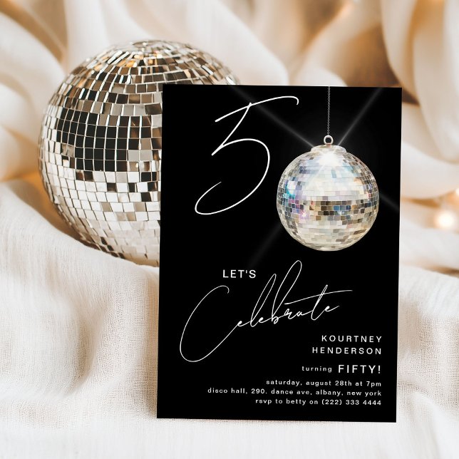 Minimalist 50th Disco Ball Birthday Party Invitation (Creator Uploaded)