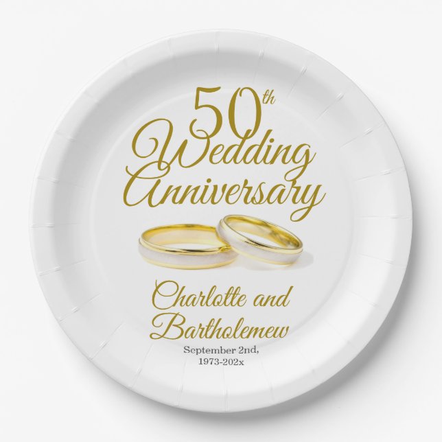 Minimalist 50th Wedding Anniversary Party Paper Plates (Front)