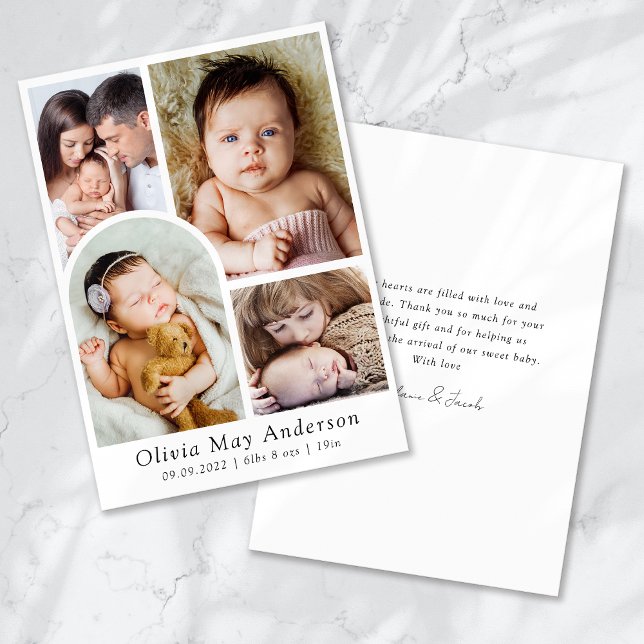 Minimalist 5 Photo Arch Thank You Birth Announcement (Creator Uploaded)