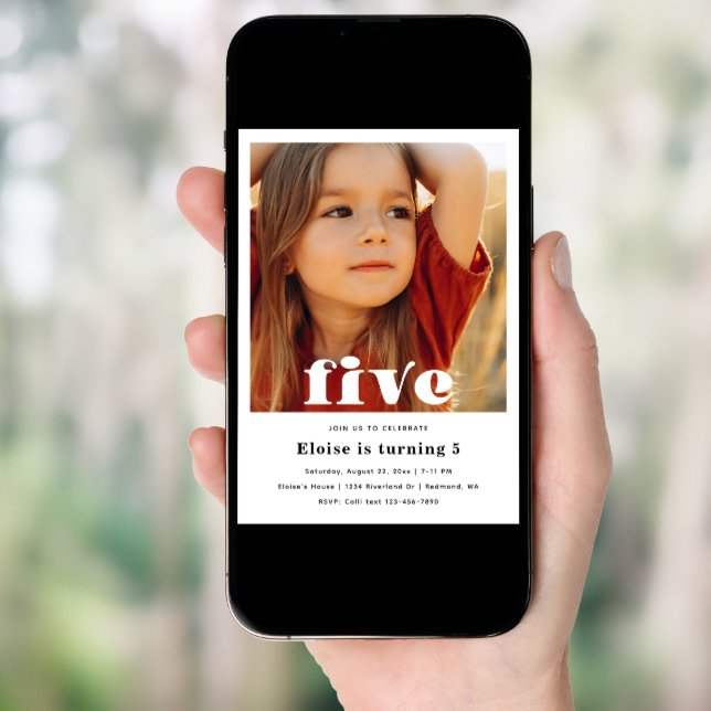 Minimalist 5th Birthday Invitation | 5th Birthday (Front Digital)