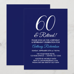 Minimalist 60 and Retired Dark Purple Retirement Invitation