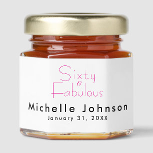 Minimalist 60 & Fabulous 60th Birthday Party Honey Jar Favors