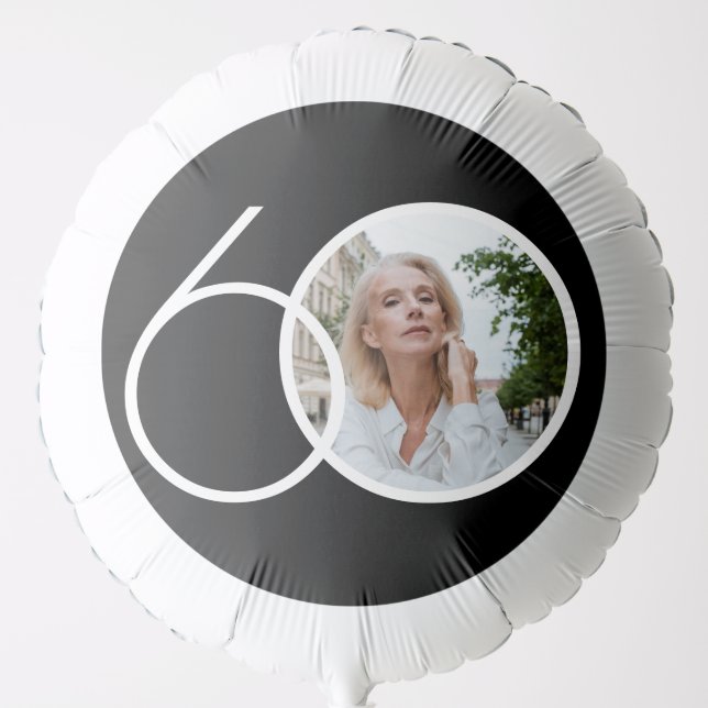 Minimalist 60th Birthday Black White Custom Photo  Balloon (Front)