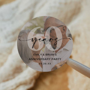 Minimalist 60th Wedding Anniversary Photo Classic Round Sticker