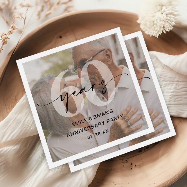 Minimalist 60th Wedding Anniversary Photo Napkins (Creator Uploaded)