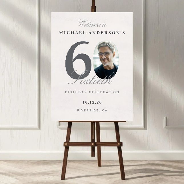 Minimalist 60th Year Birthday Party Sign (60th Birthday Party Sign )