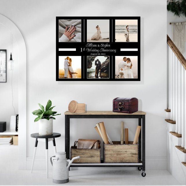 Minimalist 6 Photo 1st Wedding Anniversary Canvas Print (Creator Uploaded)