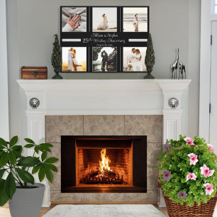 Minimalist 6 Photo 25th Wedding Anniversary Canvas Print