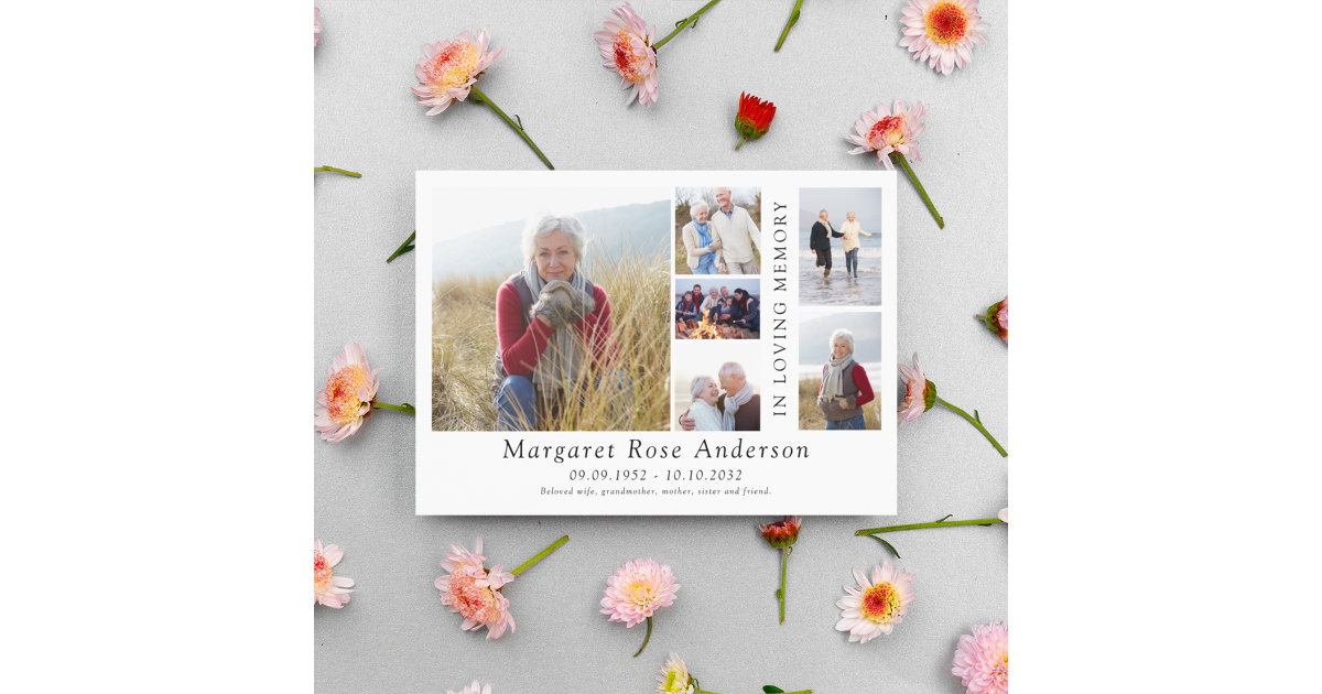 Minimalist 6 Photo Bereavement Funeral Thank You Card Zazzle