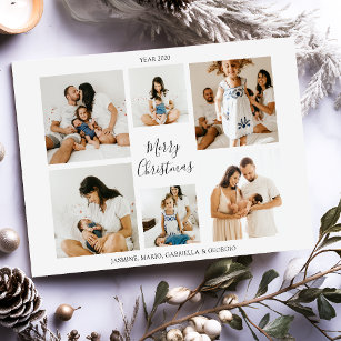 Minimalist 6 Photo Collage Grid Merry Christmas Holiday Card