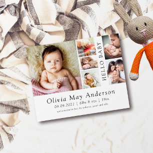 Minimalist 6 Photo Hello Baby Birth Announcement