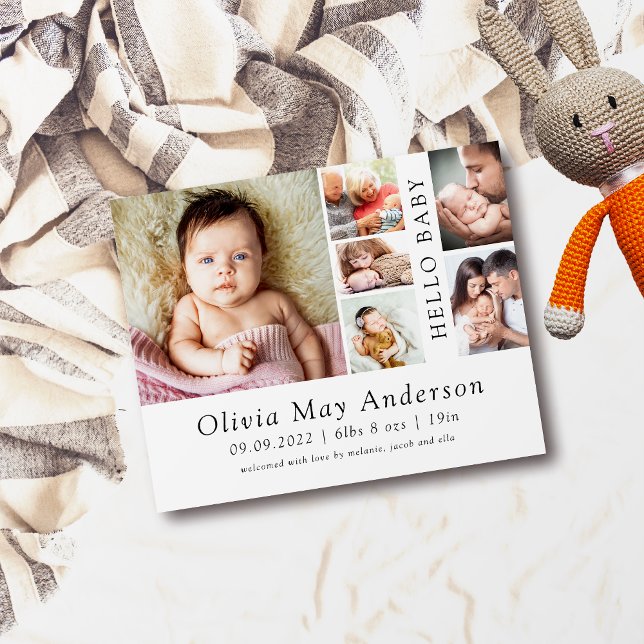 Minimalist 6 Photo Hello Baby Birth Announcement (Creator Uploaded)