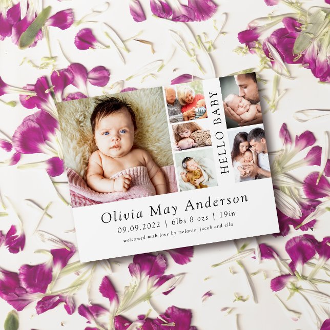 Minimalist 6 Photo Hello Baby Birth Announcement F Flyer (Creator Uploaded)