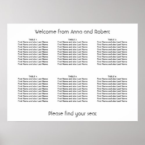 Minimalist 6 Table Wedding Seating Chart