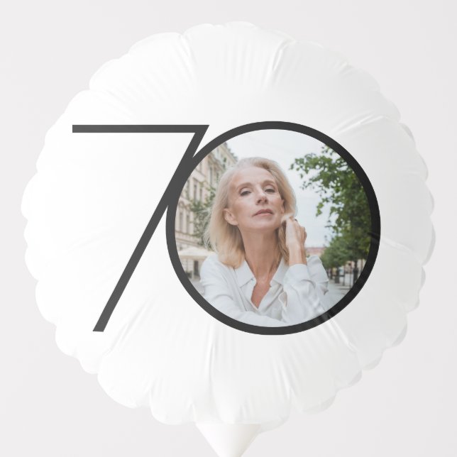 Minimalist 70th Birthday Black White Custom Photo  Balloon (Front)