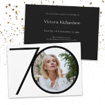Minimalist 70th Birthday Black White Custom Photo Invitation<br><div class="desc">Minimalist 70th Birthday Black White Custom Photo Invitation. Modern minimalist birthday invitation design,  simple yet classy and elegant. Great for a black & white themed party! This is a customizable template,  if you need some help customizing it simply contact the designer by clicking on the 'Message' button below.</div>