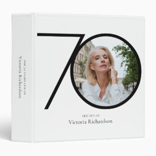 Minimalist 70th Birthday Custom Photo Black White 3 Ring Binder