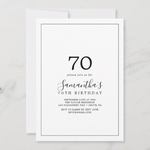 Minimalist 70th Birthday Invitation