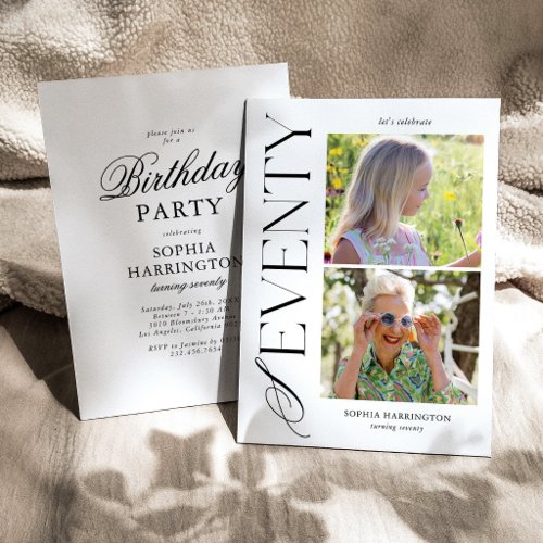 Minimalist 70th Birthday Two Photo Invitation