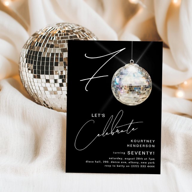 Minimalist 70th Disco Ball Birthday Party Invitation (Creator Uploaded)