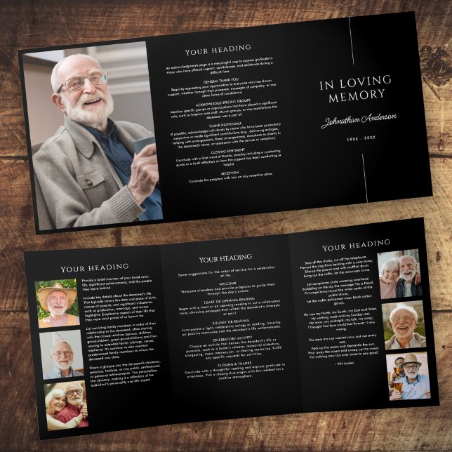 Minimalist 7-Photo Funeral/Memorial Service Tri-Fold Program (Creator Uploaded)