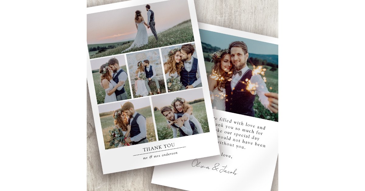 Minimalist 7 Photo Wedding Thank You Card | Zazzle