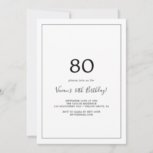 Minimalist 80th Birthday Party Invitation