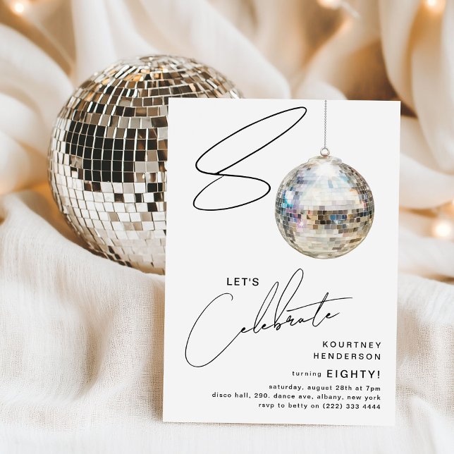 Minimalist 80th Disco Ball Birthday Party Invitation (Creator Uploaded)