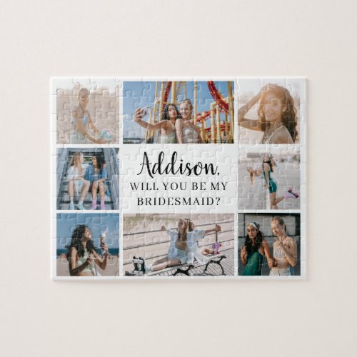 Minimalist 8 Photo Collage Bridesmaid Proposal Jigsaw Puzzle