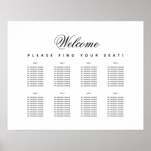 Minimalist 8 Table Black and White Seating Chart