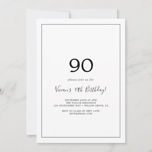 Minimalist 90th Birthday Party Invitation (Front)