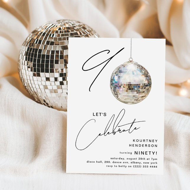 Minimalist 90th Disco Ball Birthday Party Invitation (Creator Uploaded)