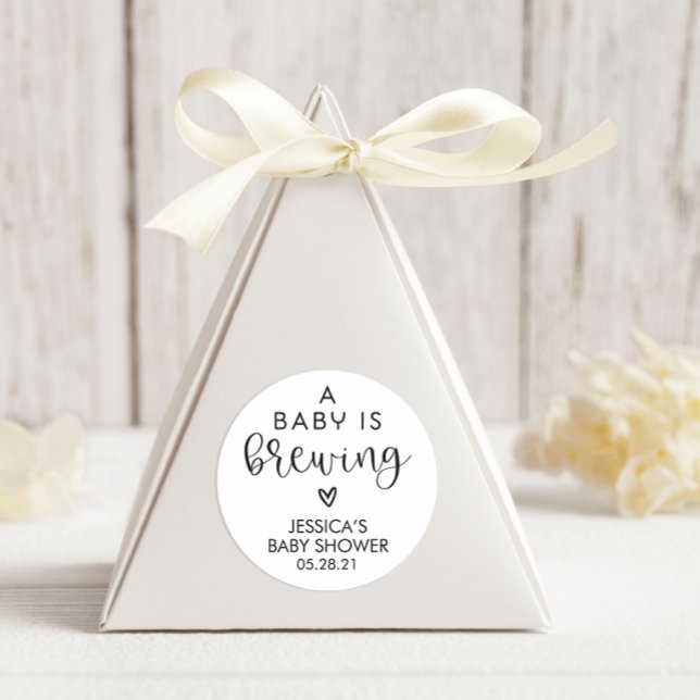 Minimalist A Baby is Brewing Baby Shower  Classic Round Sticker (Creator Uploaded)