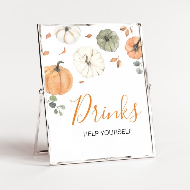 Minimalist A Little Pumpkin Baby Shower Drinks Poster (A Little Pumpkin Baby Shower Drinks Sign)