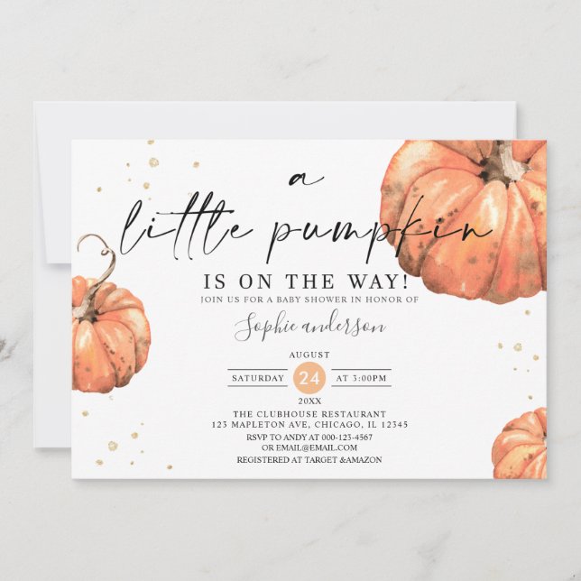 Minimalist A Little Pumpkin Fall Baby Shower Invitation (Front)