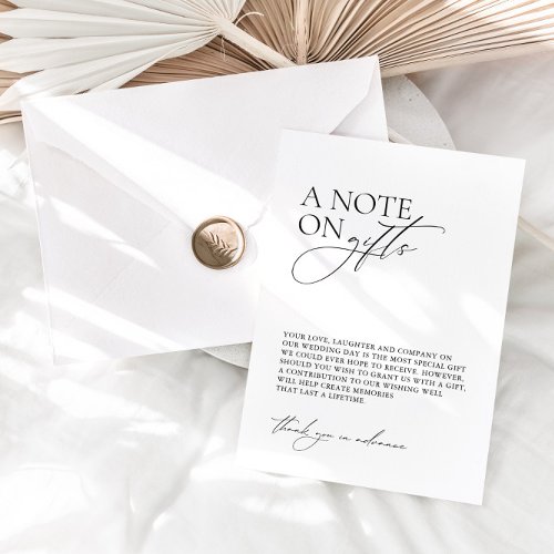 Minimalist A Note On Gifts  Wedding Wishing Well Enclosure Card
